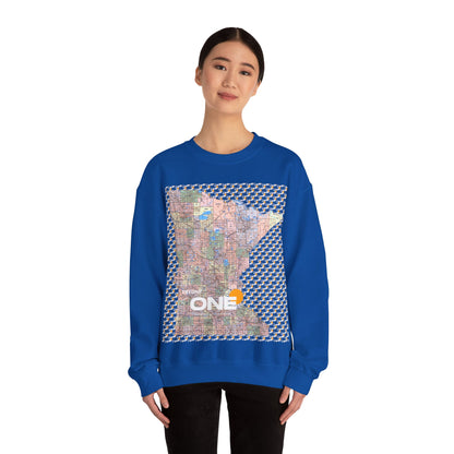 1One Minnesota Map Sweatshirt Retro State Pride Design, Premium Streetwear Unique Gift Idea for Travelers and Locals