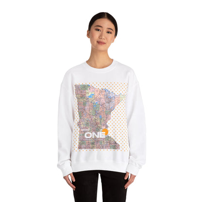 1One Minnesota Map Sweatshirt Retro State Pride Design, Premium Streetwear Unique Gift Idea for Travelers and Locals