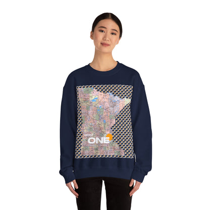 1One Minnesota Map Sweatshirt Retro State Pride Design, Premium Streetwear Unique Gift Idea for Travelers and Locals