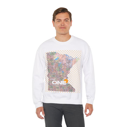 1One Minnesota Map Sweatshirt Retro State Pride Design, Premium Streetwear Unique Gift Idea for Travelers and Locals