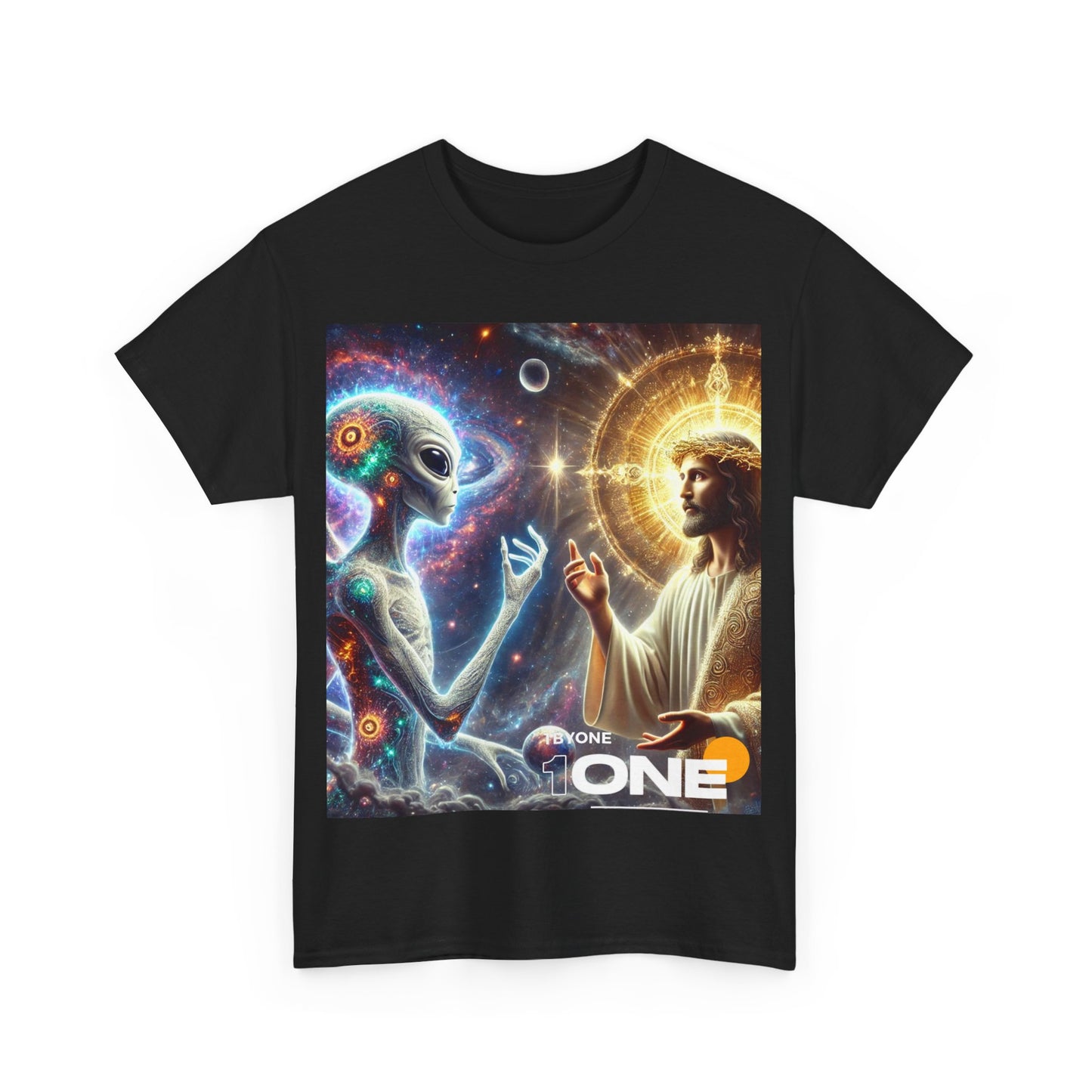 1ByOne 1 By One cosmic Alien Jesus Design TShirt Bold Spiritual Art Unique Fashion Cosmic Enthusiasts Premium Cotton High Quality Apparel Shop Online”