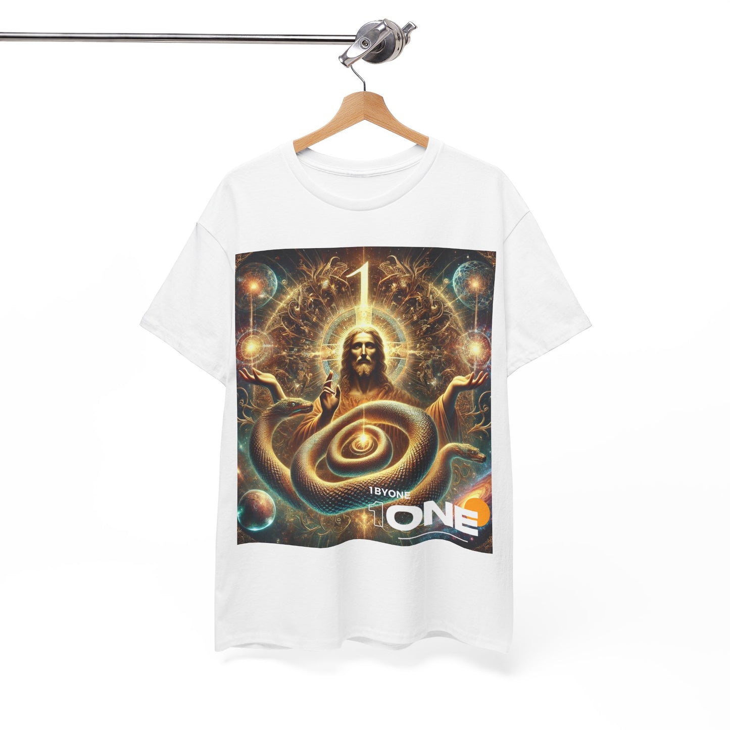 1 By One 1ByOne Delivery 1-2 Days  Cosmic Snake Jesus Design TShirt Bold Spiritual Art Unique Fashion Cosmic Enthusiasts Premium Cotton High Quality Apparel Shop Online”