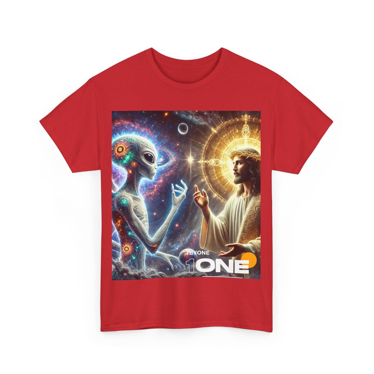 1ByOne 1 By One cosmic Alien Jesus Design TShirt Bold Spiritual Art Unique Fashion Cosmic Enthusiasts Premium Cotton High Quality Apparel Shop Online”