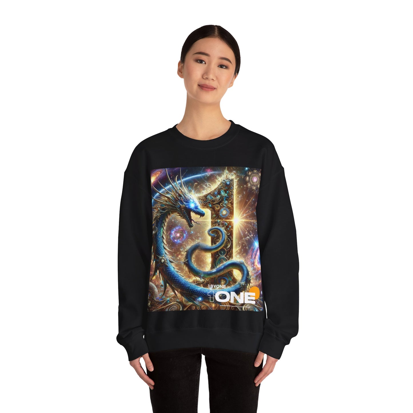 1ByOne Cosmic Dragon SweatShirt – Bold Space Fantasy Design, Premium Graphic Tee for Gamers, Sci-Fi Lovers, & Fantasy Enthusiasts