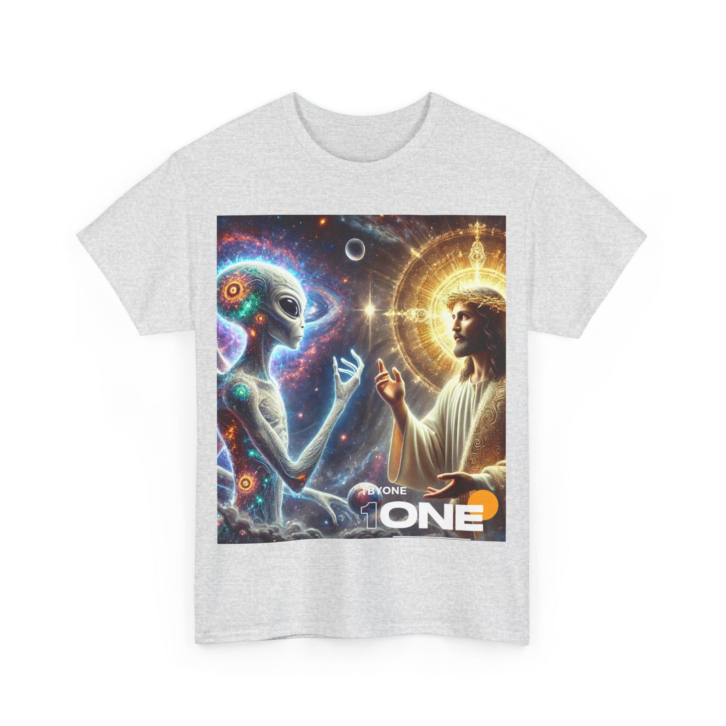 1ByOne 1 By One cosmic Alien Jesus Design TShirt Bold Spiritual Art Unique Fashion Cosmic Enthusiasts Premium Cotton High Quality Apparel Shop Online”