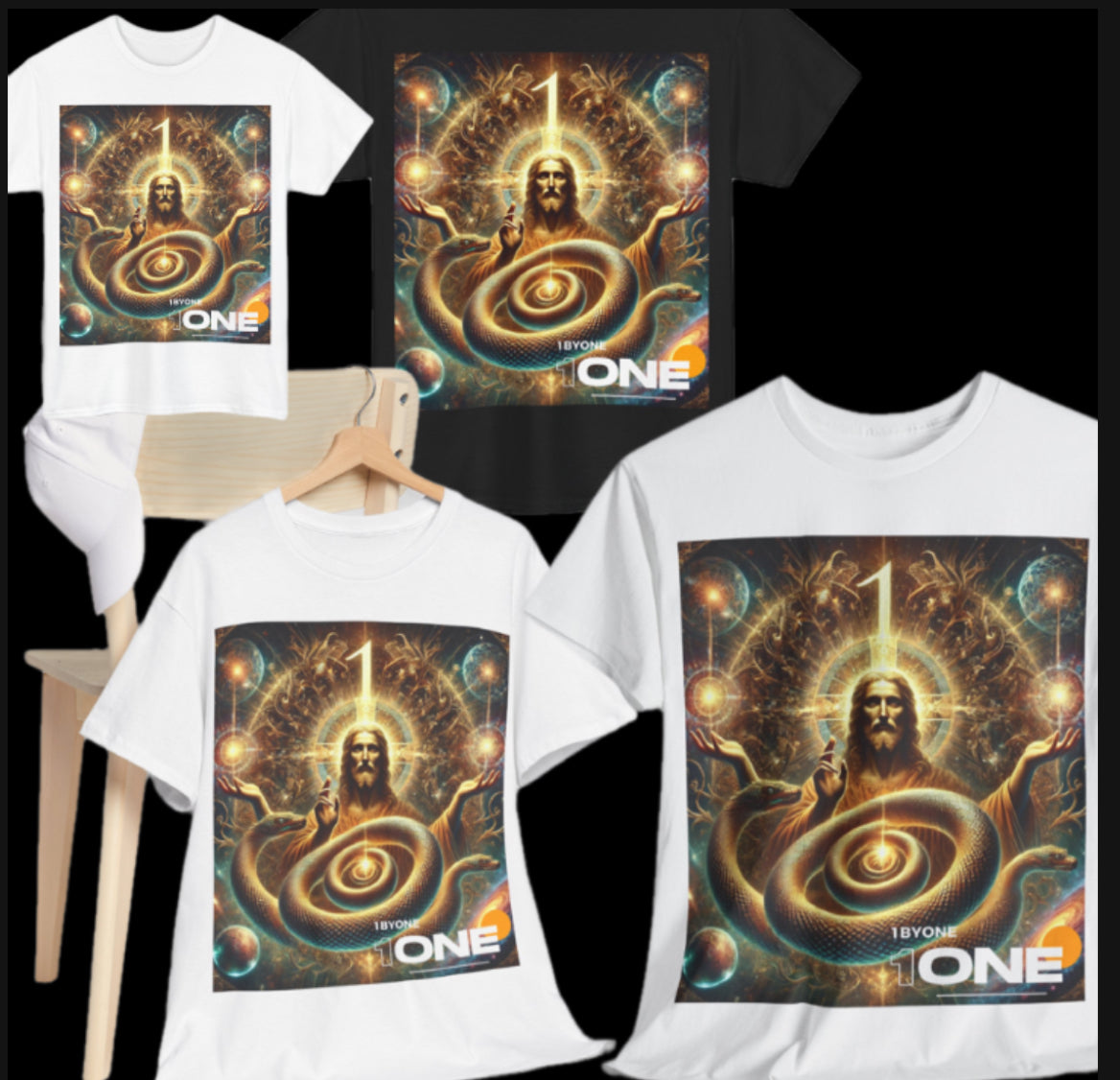 1 By One 1ByOne Delivery 1-2 Days  Cosmic Snake Jesus Design TShirt Bold Spiritual Art Unique Fashion Cosmic Enthusiasts Premium Cotton High Quality Apparel Shop Online”